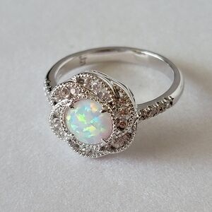 Floral Opal and Diamond Simulated Stone Ring | Fragrant Jewels